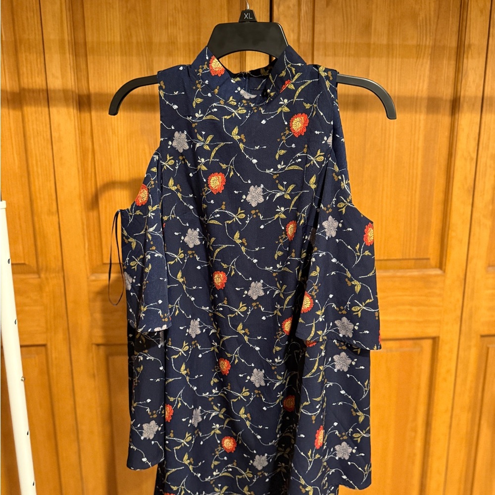 Love Riche Navy Floral Dress with Yellow Accents